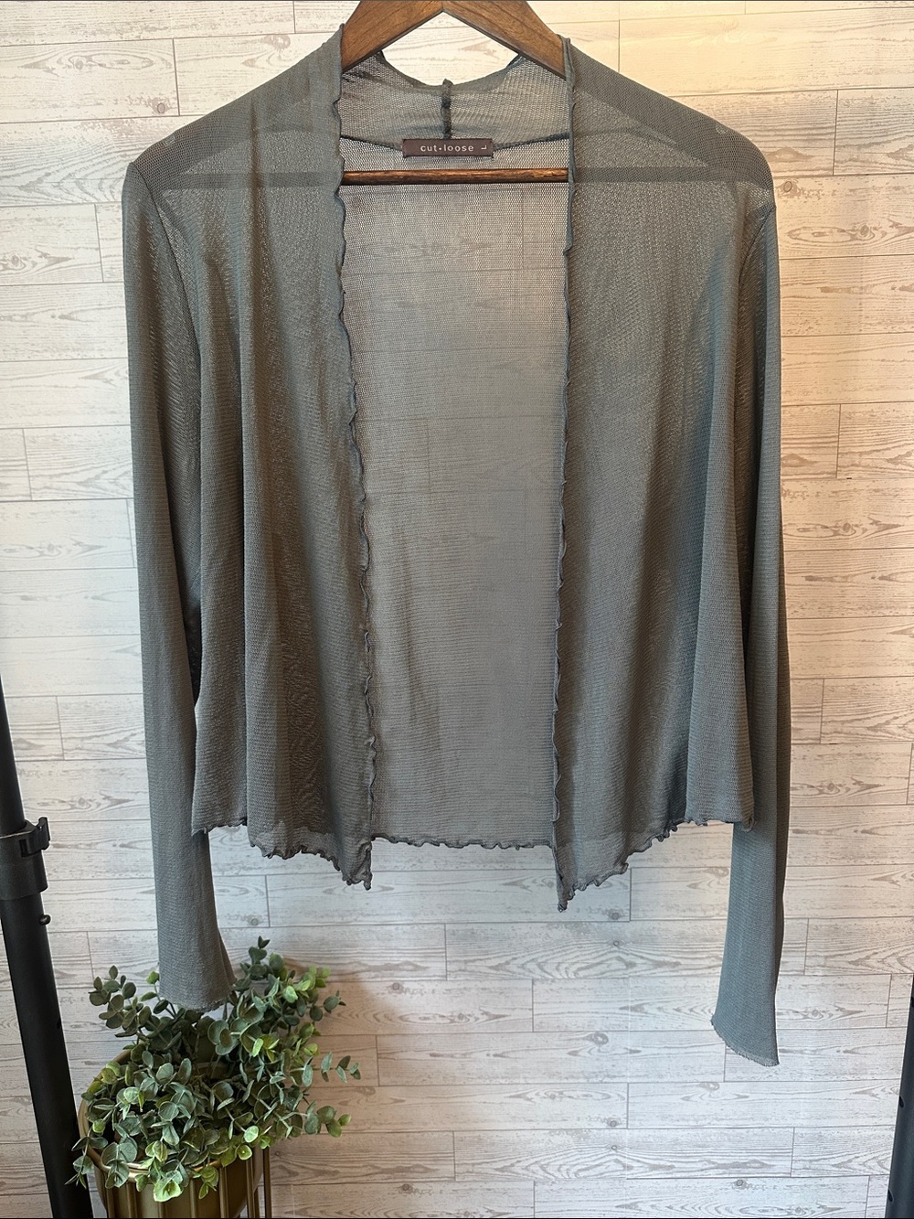 Cut Loose Y2K Sheer Mesh Open Front Cardigan Gray Lightweight Minimalist Layerin